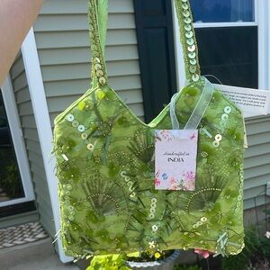 NWT Green Beaded Made in India Bag